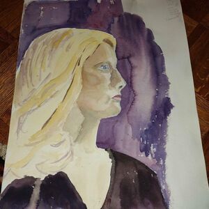 Naive Portrait Of Woman On Paper 20 X 14